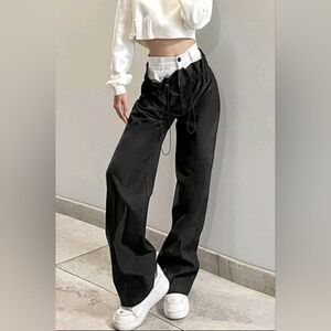 NWT Do My Self Double-Waisted Trompe L'oeil Wide-Leg Trousers